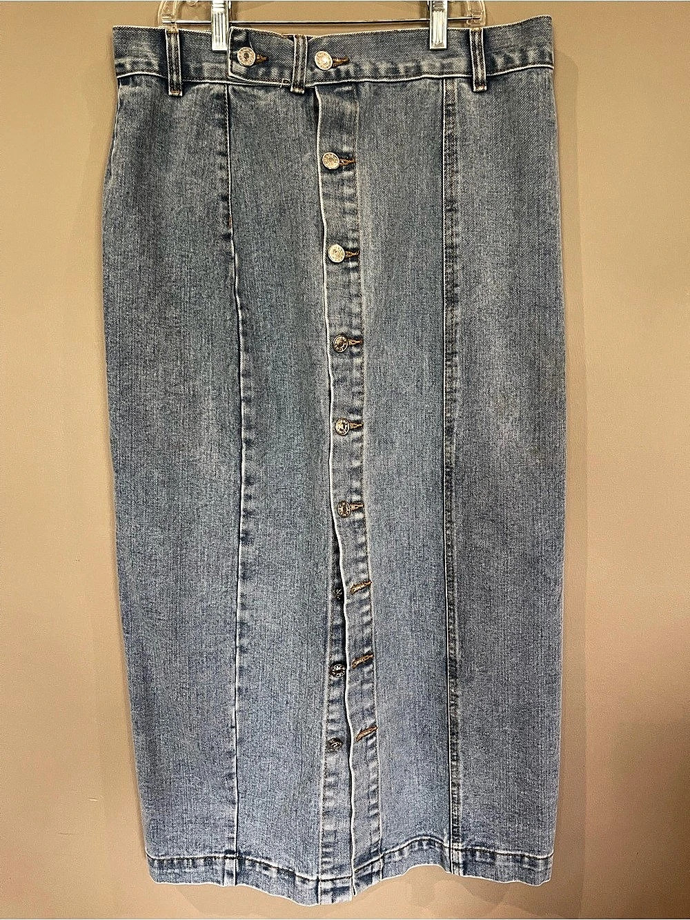 SHEIN Women's Light Wash Button Front Denim Midi Skirt Light Wash Button-Front